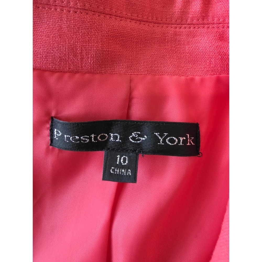 Preston & York Jacket Size 10 Red Solid 3/4 Sleeve Linen Blazer Coat - Picture 3 of 5